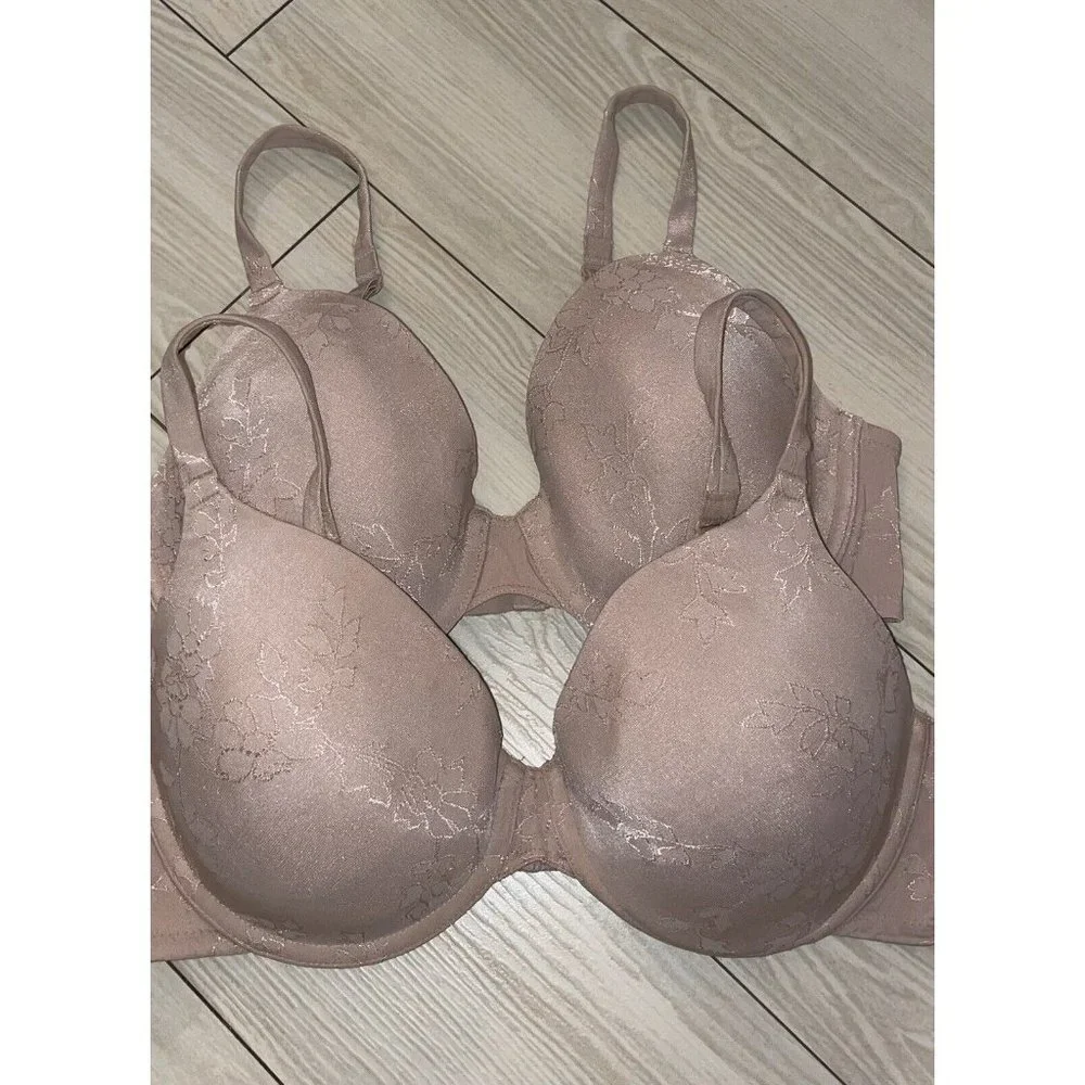 Lot 2 Wacoal 65339 Feminine Charm Contour Underwire Demi Bras Leaves 36D Beige - Picture 3 of 6